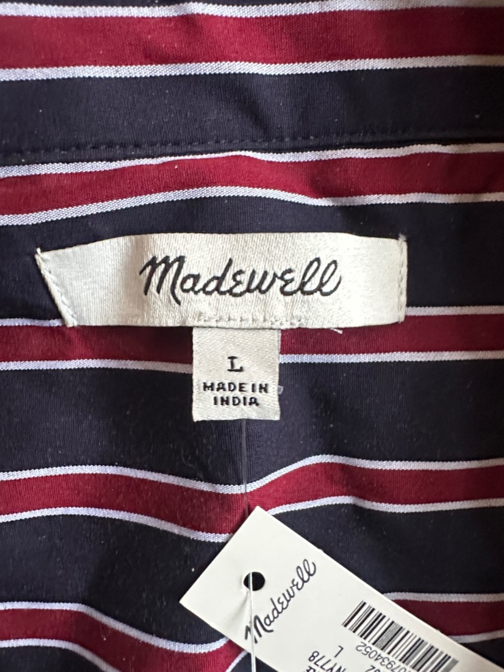 Madewell NWT long Button-Up Shirt in stripe poplin red blue women’s large - Picture 13 of 14